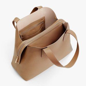 CUYANA Zippered Satchel (Cappuccino, Pebbled, Gold)